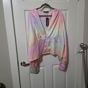 Pastel Rainbow Button-Up Blouse
